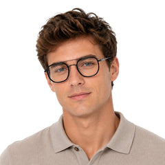 Man wearing College Fashion 66102 double bridge square prescription eyeglasses in gunmetal and black
