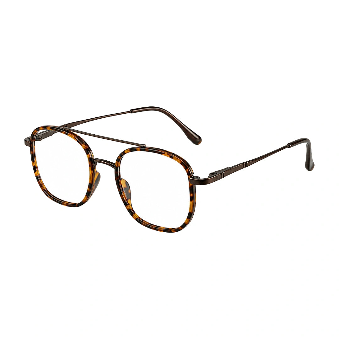 College Fashion 66102 double bridge square prescription eyeglasses in tortoise shell, three-quarter angled view