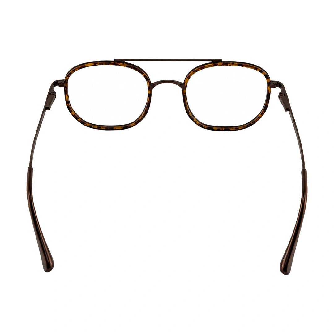 College Fashion 66102 double bridge square prescription eyeglasses in tortoise shell, rear view