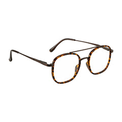 College Fashion 66102 double bridge square prescription eyeglasses in tortoise shell, angled view