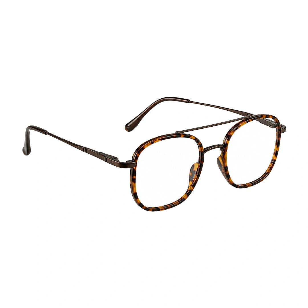 College Fashion 66102 double bridge square prescription eyeglasses in tortoise shell, angled view