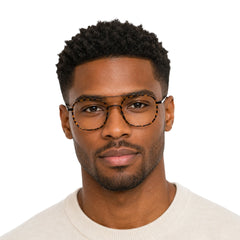 Man wearing College Fashion 66102 double bridge square prescription eyeglasses in tortoise shell, front view