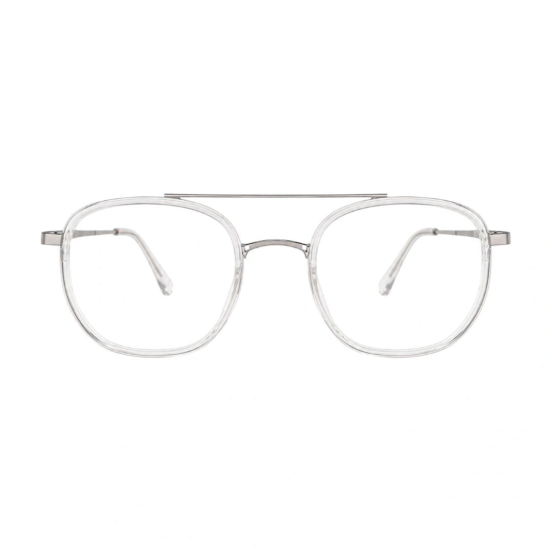 College Fashion 66102 double bridge square prescription eyeglasses in transparent, front view