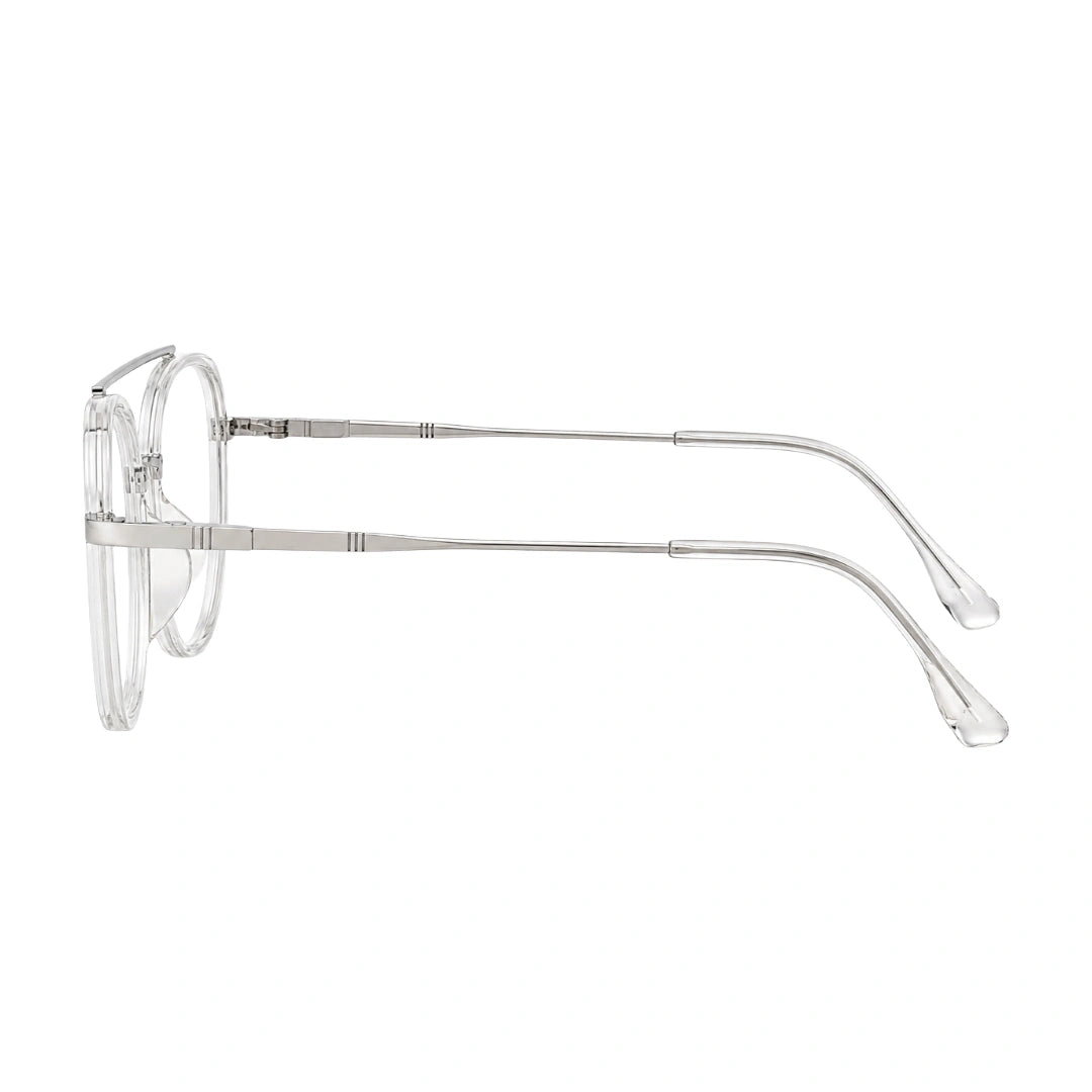 College Fashion 66102 double bridge square prescription eyeglasses in transparent, side profile view