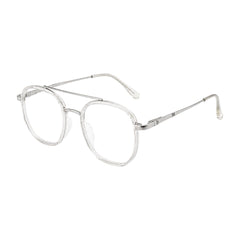 College Fashion 66102 double bridge square prescription eyeglasses in transparent, three-quarter angled view