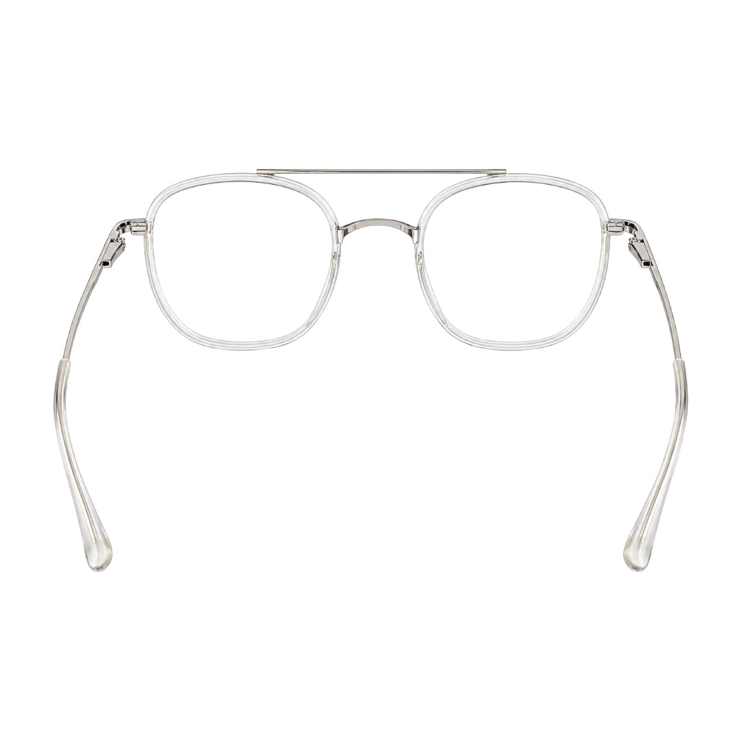 College Fashion 66102 double bridge square prescription eyeglasses in transparent, rear view