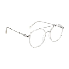College Fashion 66102 double bridge square prescription eyeglasses in transparent, angled view