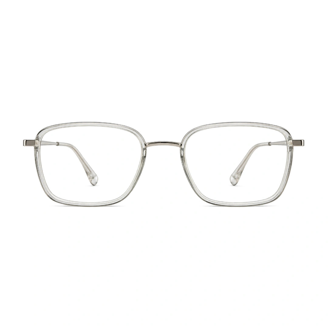 College Fashion 66103 Square Eyeglasses lightweight metal and acetate frames in transparent, front view
