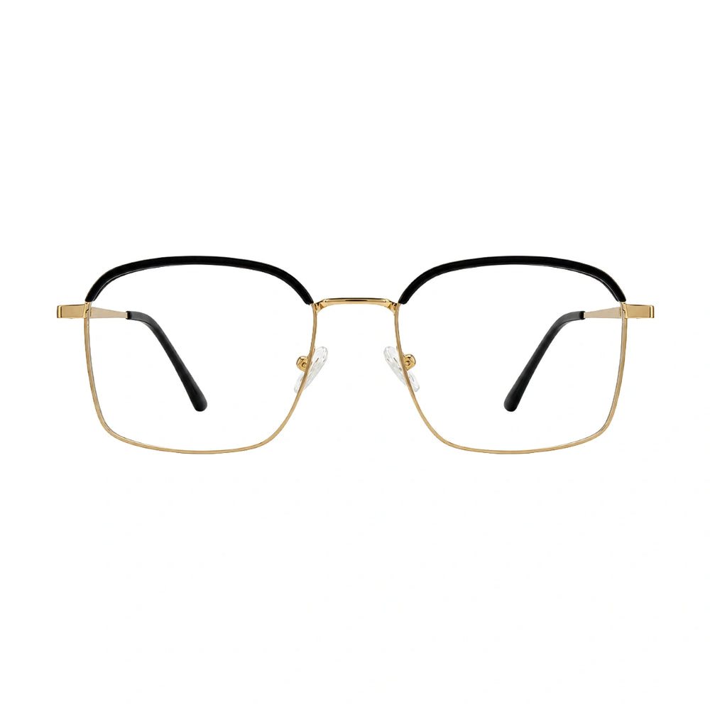 College Fashion 66104 | Square Metal Prescription Eyeglasses with Contrast Brow Bar