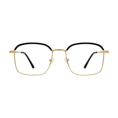 College Fashion 66104 square metal prescription eyeglasses with contrast brow bar in black and gold, front view