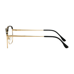 College Fashion 66104 square metal prescription eyeglasses with contrast brow bar in black and gold, side profile view