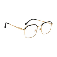 College Fashion 66104 square metal prescription eyeglasses with contrast brow bar in black and gold, angled view