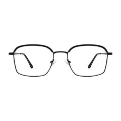 College Fashion 66104 square metal prescription eyeglasses with contrast brow bar in black, front view