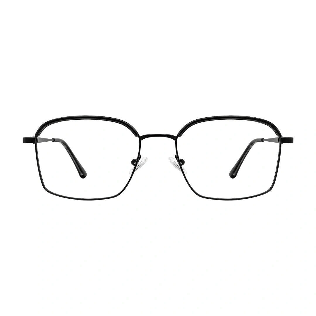 College Fashion 66104 square metal prescription eyeglasses with contrast brow bar in black, front view