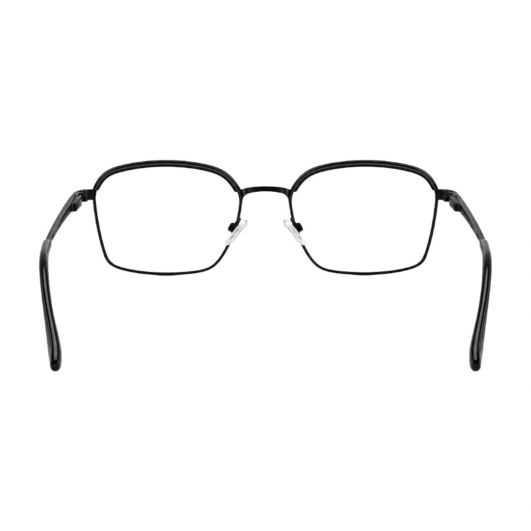 College Fashion 66104 square metal prescription eyeglasses with contrast brow bar in black, rear view
