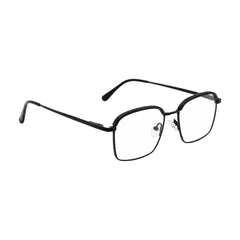 College Fashion 66104 square metal prescription eyeglasses with contrast brow bar in black, angled view