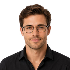 Man wearing College Fashion 66104 square metal prescription eyeglasses with contrast brow bar in black, front view