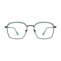 College Fashion 66104 square metal prescription eyeglasses with contrast brow bar in blue, front view