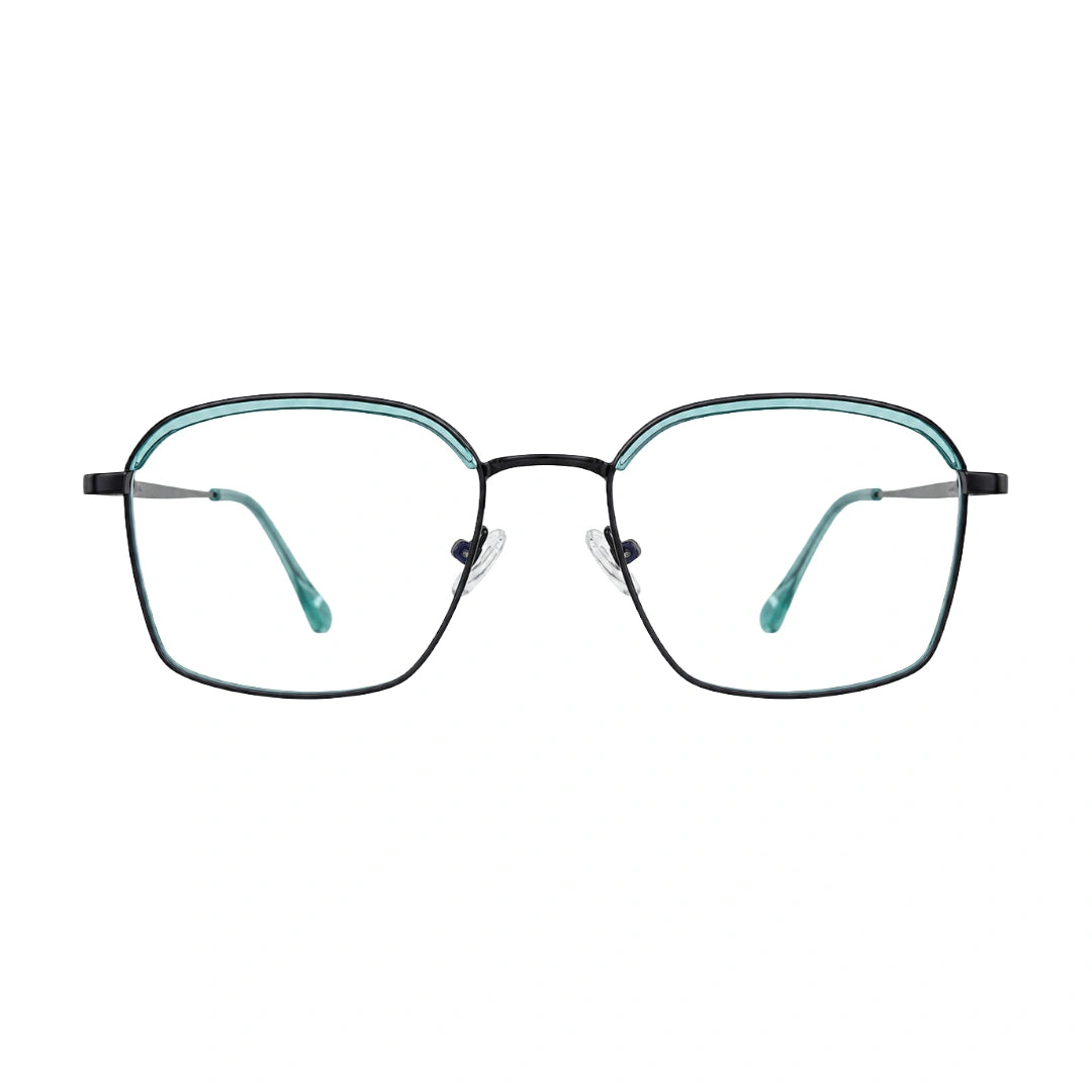 College Fashion 66104 square metal prescription eyeglasses with contrast brow bar in blue, front view