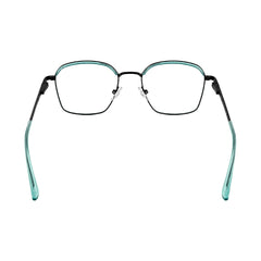 College Fashion 66104 square metal prescription eyeglasses with contrast brow bar in blue, rear view