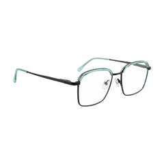College Fashion 66104 square metal prescription eyeglasses with contrast brow bar in blue, angled view
