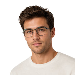 Man wearing College Fashion 66104 square metal prescription eyeglasses with contrast brow bar in blue, front view