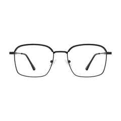 College Fashion 66104 square metal prescription eyeglasses with contrast brow bar in grey and black, front view