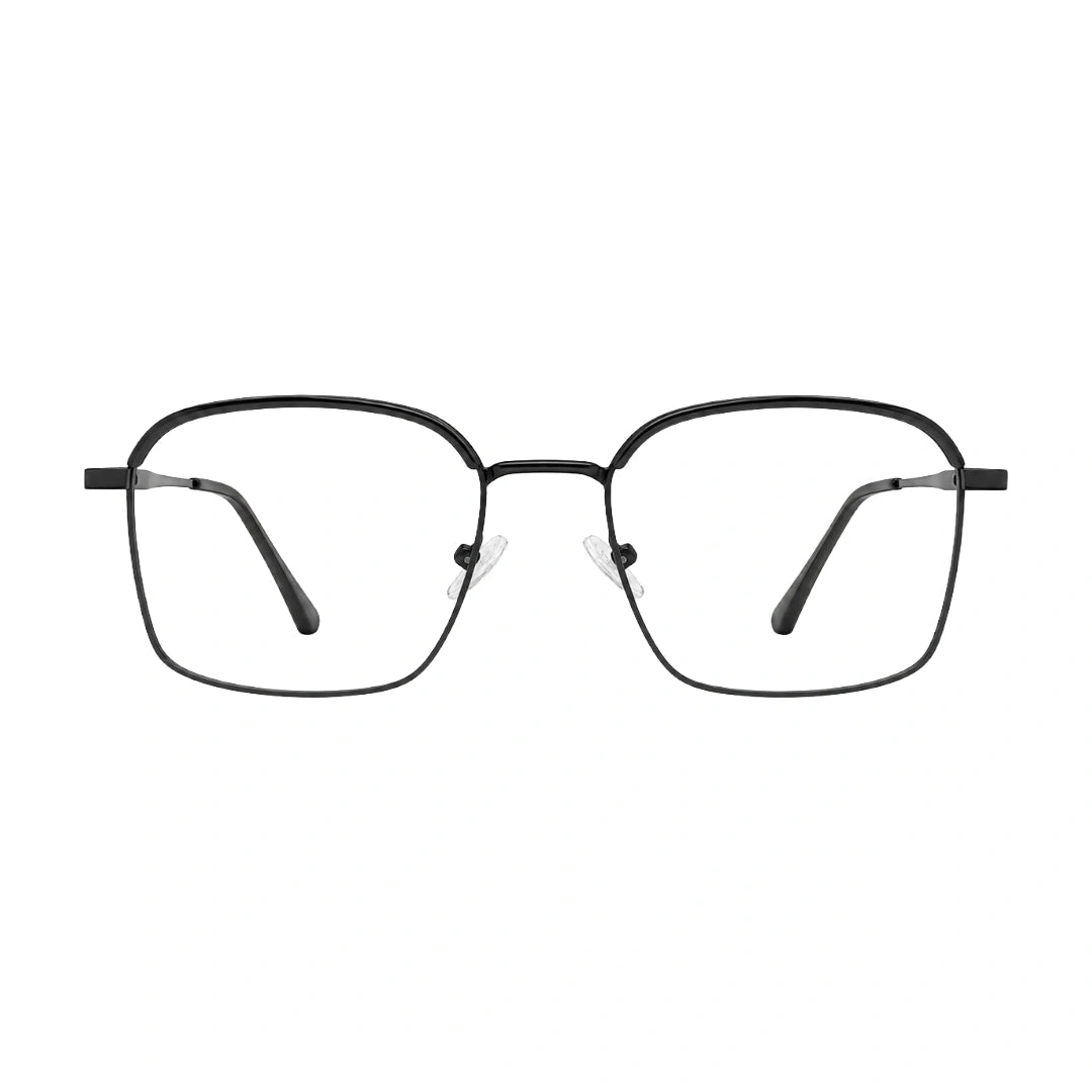 College Fashion 66104 square metal prescription eyeglasses with contrast brow bar in grey and black, front view
