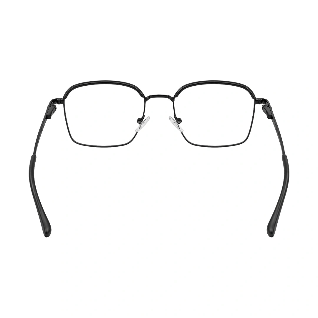 College Fashion 66104 square metal prescription eyeglasses with contrast brow bar in grey and black, rear view