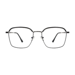 College Fashion 66104 square metal prescription eyeglasses with contrast brow bar in grey and silver, front view