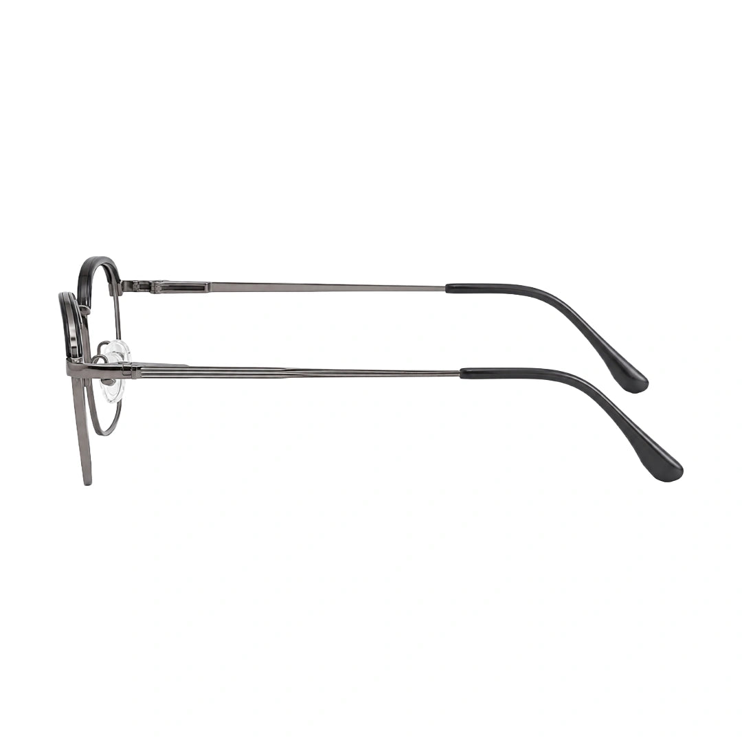 College Fashion 66104 square metal prescription eyeglasses with contrast brow bar in grey and silver, side profile view