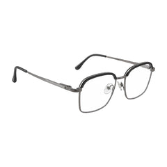 College Fashion 66104 square metal prescription eyeglasses with contrast brow bar in grey and silver, angled view
