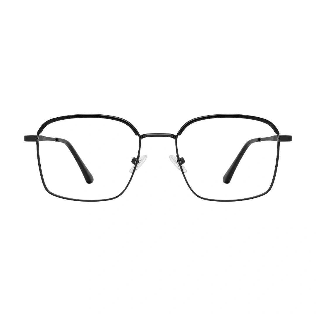 College Fashion 66104 square metal prescription eyeglasses with contrast brow bar in gunmetal and black, front view