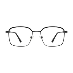 College Fashion 66104 square metal prescription eyeglasses with contrast brow bar in gunmetal and black, front view