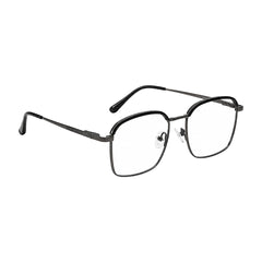 College Fashion 66104 square metal prescription eyeglasses with contrast brow bar in gunmetal and black, angled view
