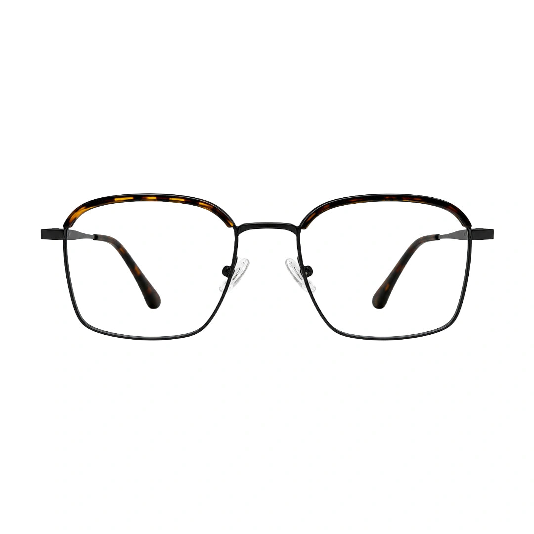 College Fashion 66104 square metal prescription eyeglasses with contrast brow bar in tortoise shell, front view