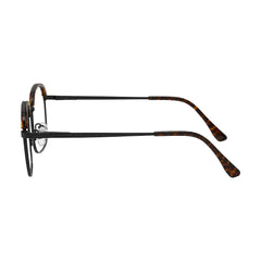 College Fashion 66104 square metal prescription eyeglasses with contrast brow bar in tortoise shell, side profile view