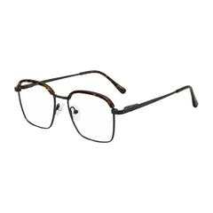 College Fashion 66104 square metal prescription eyeglasses in tortoise shell, three-quarter angled view