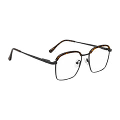 College Fashion 66104 square metal prescription eyeglasses with contrast brow bar in tortoise shell, angled view