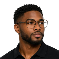 Man wearing College Fashion 66104 square metal prescription eyeglasses with contrast brow bar in tortoise shell, front view