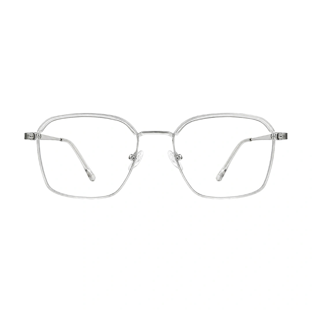 College Fashion 66104 square metal prescription eyeglasses with contrast brow bar in transparent, front view