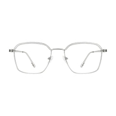 College Fashion 66104 square metal prescription eyeglasses with contrast brow bar in transparent, front view