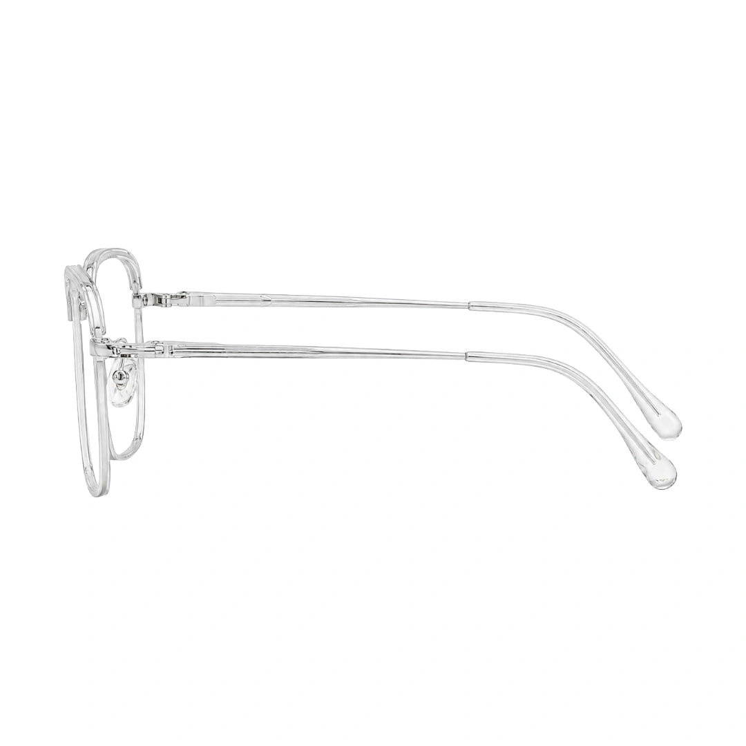College Fashion 66104 square metal prescription eyeglasses with contrast brow bar in transparent, side profile view