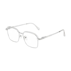 College Fashion 66104 square metal prescription eyeglasses with contrast brow bar in transparent, three-quarter angled view