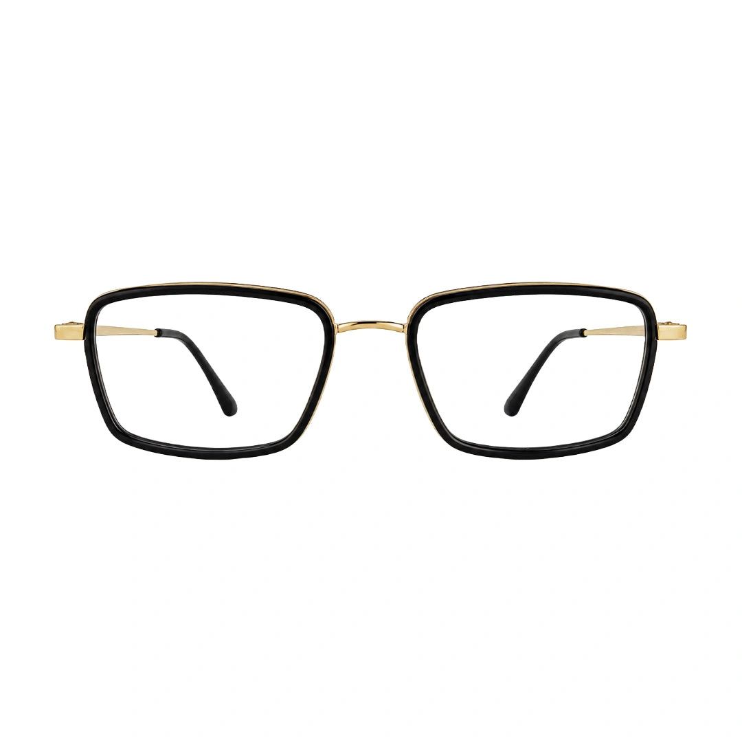 College Fashion 66105 rectangle prescription eyeglasses in black and gold, front view