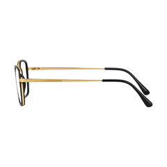 College Fashion 66105 rectangle prescription eyeglasses in black and gold, side profile view