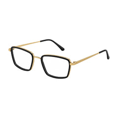 College Fashion 66105 rectangle prescription eyeglasses in black and gold, three-quarter angled view