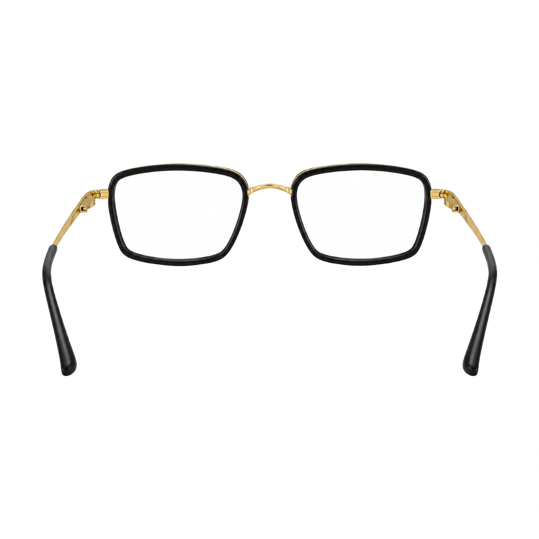 College Fashion 66105 rectangle prescription eyeglasses in black and gold, rear view