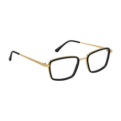 College Fashion 66105 rectangle prescription eyeglasses in black and gold, angled view