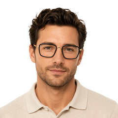 Man wearing College Fashion 66105 rectangle prescription eyeglasses in black and gold